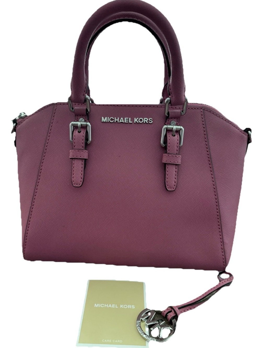 Michael Kors Ciara Medium Saffiano Leather Messenger Satchel Bag Rasberry Pink